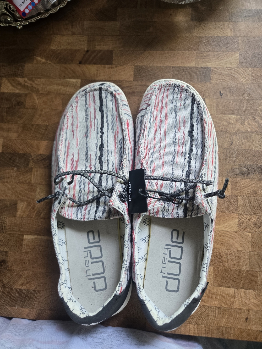 Hey Dude  Slip-On Shoe in Cream with Grey & Red Pattern